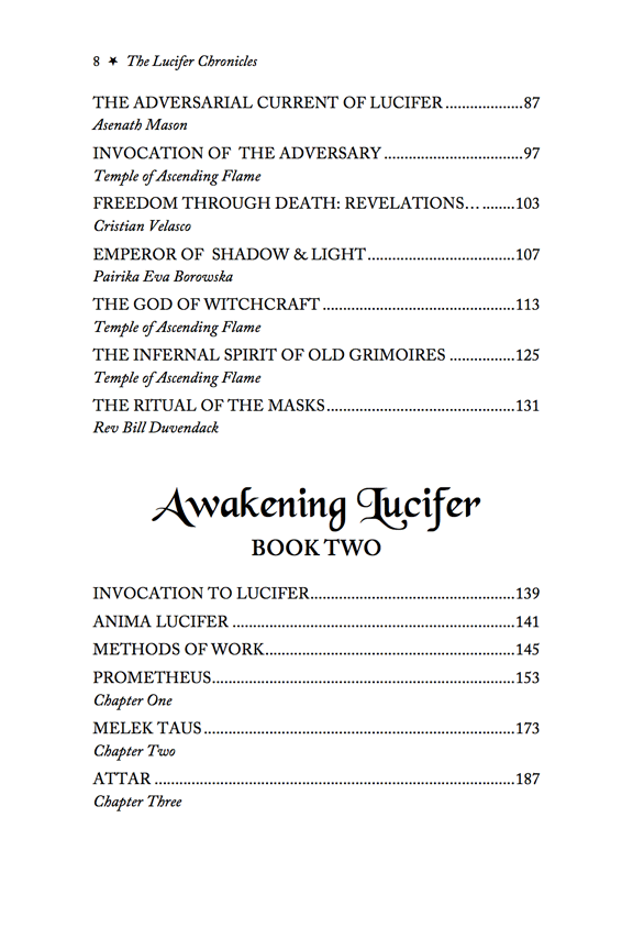 The Lucifer Chronicles table of contents